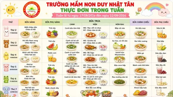 THỰC ĐƠN TUẦN 3 THÁNG 9